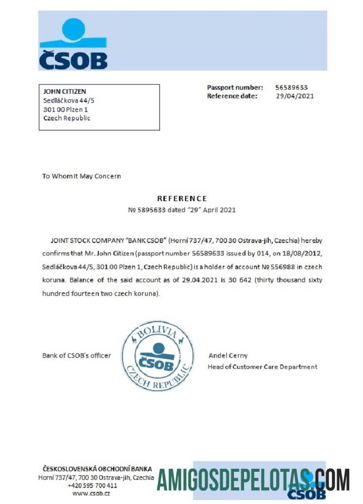 Referência CSOB da República Tcheca amostra